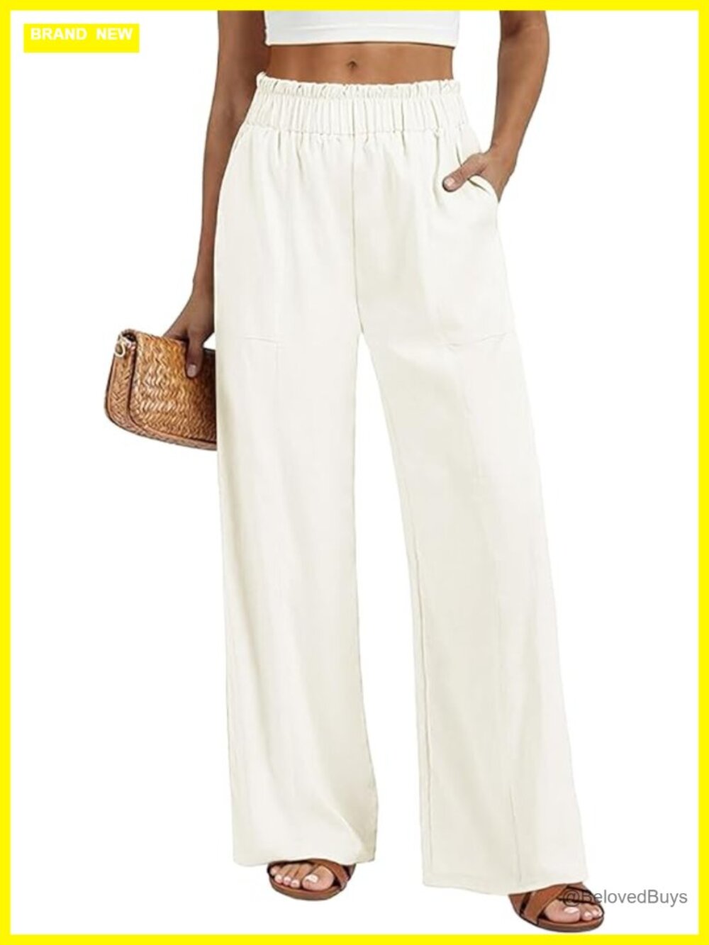 Wide Leg Palazzo Pants Linen Feel High Waist Flowy Trousers Casual Vacation